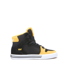 Supra Kids VAIDER Black/Golden/white High Top Shoes | CA-39556